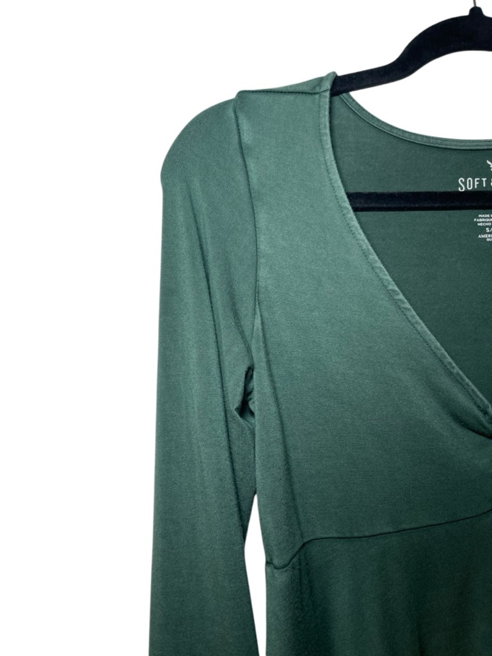 American Eagle Olive Green Soft & Sexy Tie-Front Long Sleeve Top Size Small - Picture 6 of 11